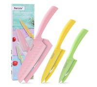 hecef Set de Couteaux de Cuisine 3 Pièces avec Étuis, Arc-en-ciel Pastel | Set couteau cuisine en acier inoxydable, Santoku/Utilitaire/Couteau d'office pour viande et légumes