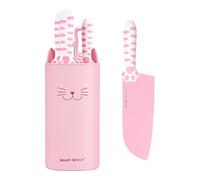hecef Set de Couteaux de Cuisine Rose, Manches Patte de Chat, Bloc Amovible | Bloc motif tête de chat, 3 couteaux inox et ciseaux, design breveté, manches ergonomiques, cadeau pour Noël et anniversaire