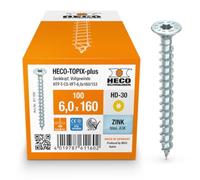 HECO Vis Topix-Plus Ø6x160 mm Acier zingué blanc Tête fraisée Torx T30 FTV Boîte 100