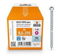 HECO-TOPIX-plus CombiConnect Lot de 50 vis pour construction en bois 8,5 x 215 mm Tête cylindrique T-Drive T-40 Filetage CC Bleu galvanisé A3K
