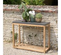 Hector - console rect. 95 cm double plateau effet béton foncé et bois acacia