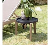 Hector - table d'appoint 55x52cm plateau béton noir mat pieds acacia