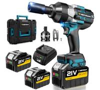 Hecusam 2100 N.M hocs Sans Fil Brushless, 3/4" Boulonneuse A Choc Electrique Avec 2 * 4.5Ah Batterie, Adaptateur 1/2", Visseuse A Choc Pour Voitures Et Machines Lourdes