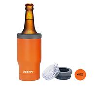 HEECN® Refroidisseur de bière sous vide - Porte-canette et bouteille - Manchon refroidisseur de bière - Chopes isothermes avec couvercle et décapsuleur - Thermo 330 ml (Orange)