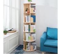 Heehee Bibliothèque rotative en bois massif, affichage à 360 degrés, étagère de stockage au sol enfants adultes, organisateur de bibliothèque multifonctionnel (5-tier)