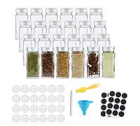 HEEKSE Lot de 24 Bocaux à Épices en verre avec couvercles hermétiques avec étiquettes, entonnoir en silicone et Marqueur