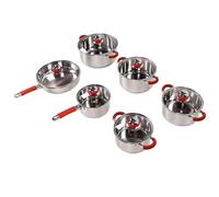HEEPDD Batterie de Cuisine 6 Pièces en Acier Inoxydable avec Couvercles en Verre, Casseroles et Poêles Compatibles avec les Cuisinières électriques à Induction à Gaz en Céramique pour (rouge)