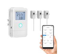HEEPDD Capteur de Compteur électrique Intelligent à 3 Voies, Affichage LCD 16A, Disjoncteur de Télécommande WiFi, Alarme de Surchauffe pour la Surveillance de la Maison