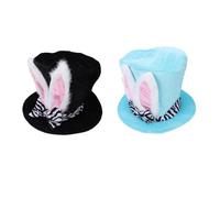 HEEPDD Chapeau Haut de Forme en Tissu avec Oreilles de Lapin pour Femme, Taille Unique, Accessoire Photo Vintage pour Fête de thé, Confort Respirant Toute la Journée pour les (BLUE)