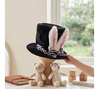 HEEPDD Chapeau Haut de Forme en Tissu avec Oreilles de Lapin pour Femme, Taille Unique, Accessoire Photo Vintage pour Fête de thé, Confort Respirant Toute la Journée pour les (BLACK)