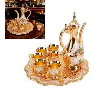 HEEPDD Service à thé Turc Vintage en Alliage de Zinc, Pot de 20 Cm, Tasses de 5 Cm, Plateau de 24, Ensemble de Cafetière à Vin inspiré du Château, 6 Tasses, Pièce de Décoration de (Ensemble blanc