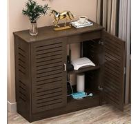 HEFJIAYCIQ Armoire pour Routeur WiFi avec Porte Grillagée, Boîtier De Rangement Au Sol en PVC À Étagères Réglables, Rack De Gestion des Câbles pour Bureau À Domicile,Marron,80x25x70cm