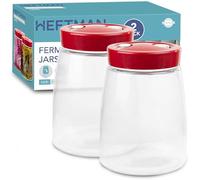 HEFTMAN Lot de 2 bocaux de fermentation avec évent d'air 1 voie, 1,4L Rouge | Bocal en Verre Pots de Fermentation pour kéfir, kimchi, choucroute, levain