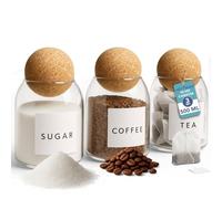 HEFTMAN Lot de 3 bocaux en verre avec couvercles en liège, 500ml | pour café, thé, sucre, sel, épices, aliments secs, organisation de cuisine, en borosilicate, avec Étiquettes