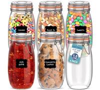 HEFTMAN Lot de 6 Bocaux en Verre 1500ml avec Couvercles Hermétiques | Bocal Hermetique avec Joint en Silicone, pour Pâtes, Levain, Biscuits, Céréale, Organisation de Cuisine