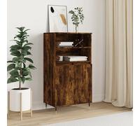 HEFZGDB Buffet industriel en bois de chêne fumé avec pieds en métal, design moderne, buffet avec portes, protection contre la poussière et 6 compartiments de rangement, meuble haut stable avec support