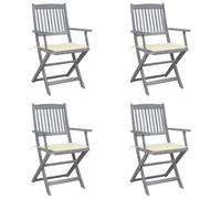 HEFZGDB Chaises de jardin modernes en bois d'acacia avec coussins de siège, chaises pliantes résistantes aux intempéries pour terrasse, cour et salle à manger extérieure, lasuré gris, nettoyage facile