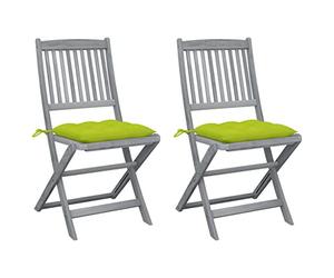 HEFZGDB Chaises de jardin modernes en bois d'acacia avec coussins de siège, chaises pliantes résistantes aux intempéries pour terrasse, cour et salle à manger extérieure, lasuré gris, nettoyage facile