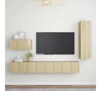 HEFZGDB Ensemble de 4 meubles TV en chêne Sonoma avec montage mural et beaucoup d'espace de rangement pour l'organisation, rangement pratique et nettoyage facile, design intemporel pour votre