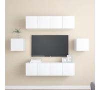 HEFZGDB Ensemble de 6 meubles TV en bois blanc avec montage mural et beaucoup d'espace de rangement pour l'organisation, rangement pratique et nettoyage facile