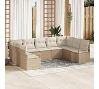 HEFZGDB Ensemble de canapé de jardin 9 pièces avec coussins beige en polyrotin - Canapé d'angle modulaire pour balcon et terrasse - Ensemble de meubles d'extérieur résistants aux intempéries avec