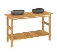 HEFZGDB Lavabo avec lavabo en pierre de rivière en bois massif en teck - Petite armoire de salle de bain - Petite armoire de pharmacie - Pour salle de bain, cuisine, toilettes, salon