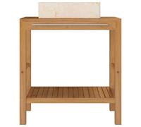 HEFZGDB Lavabo en teck massif avec lavabo en marbre crème - Petite armoire de salle de bain - Armoire à pharmacie pour salle de bain, salon, toilettes, chambre d'amis