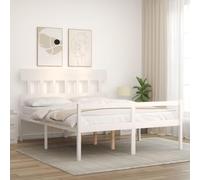 HEFZGDB Lit pour personnes âgées avec tête de lit - 160 x 200 cm - En bois massif - Blanc - Lit simple pour auberge, salon, chambre à coucher, chambre d'amis