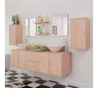 HEFZGDB Lot de 11 meubles de salle de bain avec lavabo et robinet - Beige - Petites armoires de salle de bain - Armoire polyvalente pour salle de bain, salon, chambre d'amis, toilette