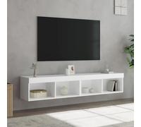 HEFZGDB Lot de 2 armoires TV avec éclairage LED RVB - Blanc - 80 x 30 x 30 cm - Montage mural - En bois - Espace de rangement - Étagère multimédia - Sous-meuble TV éclairé