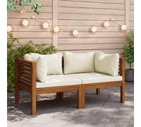 HEFZGDB Lot de 2 canapés d'angle avec coussins blanc crème en bois massif d'acacia - Canapé de terrasse - Canapé d'extérieur - Convient pour jardin, terrasse, piscine