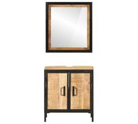 HEFZGDB Lot de 2 meubles de salle de bain en fer et bois massif de mangue, armoire multi-usages pour pharmacie, cuisine, salle de bain, toilettes, salon