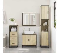 HEFZGDB Lot de 3 meubles de salle de bain en chêne Sonoma - Buffet - Petite armoire de salle de bain - Armoire à pharmacie pour salon, salle de bain, cuisine, toilettes