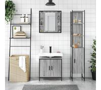 HEFZGDB Lot de 3 meubles de salle de bain gris Sonoma - Armoire de rangement - Petit meuble de salle de bain - Rangement pour chambre d'amis, salon, toilettes, cuisine