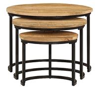 HEFZGDB Lot de 3 tables basses en bois massif brut Mango Orta Sehpa Oturma Odasi - Petite table de salon - Petite table d'appoint pour café, balcon, salle de réunion, salon