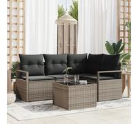HEFZGDB Lot de 4 canapés de jardin avec coussins noirs en rotin synthétique - Canapé d'angle moderne d'extérieur gris pour balcon et terrasse - Meubles modulaires avec coussins résistants aux