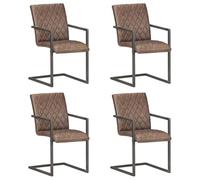 HEFZGDB Lot de 4 chaises cantilever marron en cuir véritable, design rétro, effet usé, chaises de cuisine, chaises de salle à manger avec assise rembourrée, dossier et cadre en fer robuste