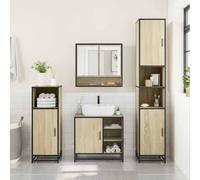 HEFZGDB Lot de 4 meubles de salle de bain en chêne Sonoma - Armoire multi-usages - Armoire à pharmacie - Pour cuisine, chambre d'amis, toilettes, salle de bain