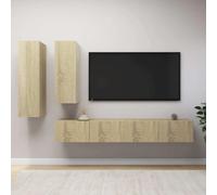 HEFZGDB Lot de 4 meubles TV en chêne Sonoma - Montage mural avec grand espace de rangement et plusieurs compartiments pour le rangement du salon
