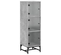 HEFZGDB Meuble haut avec portes en verre, gris béton, 35 x 37 x 120 cm, buffet de cuisine, buffet, vitrine, salon, salle à manger, cuisine, salon, café