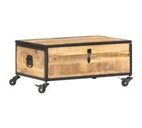 HEFZGDB Table basse en bois massif Mango 70 x 50 x 33 cm avec 4 roulettes et plateau relevable, table d'appoint de rangement, table de salon stable avec roulettes pivotantes et espace de rangement