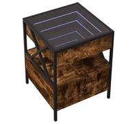 HEFZGDB Table de chevet avec LED Infinity - Chêne fumé - 40 x 40 x 51 cm - Buffet pour salon, chambre à coucher, chambre d'amis, hôtel