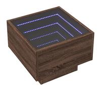 HEFZGDB Table de chevet avec LED Infinity marron aspect chêne 40 x 40 x 30 cm Table de chevet organiseur Table de chevet Table de salon Table de cuisine pour chambre d'amis, salon, hôtel, chambre à