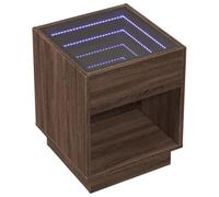 HEFZGDB Table de chevet avec LED Infinity marron aspect chêne 40 x 40 x 50 cm Table basse console Table basse pour chambre d'amis, chambre à coucher, hôtel, salon