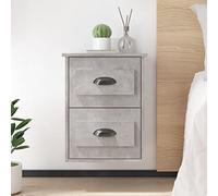 HEFZGDB Table de chevet murale gris béton 41,5 x 36 x 53 cm avec 2 tiroirs, console de chevet flottante pour espace de rangement, montage stable, design en bois durable pour décoration intérieure.