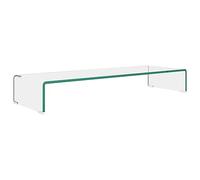 HEFZGDB Table TV / rehausseur d'écran en verre transparent 90 x 30 x 13 cm - Meuble TV pour chambre d'amis, bureau, salle de loisirs, salon