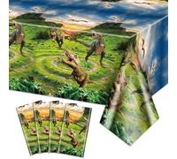 Hegbolke 4pcs Dinosaur Nappe - 220x130cm rectangulaire Dinosaur Table Ornements Enfants Dinosaure Nappe garçon Dinosaure Anniversaire fête Fournitures
