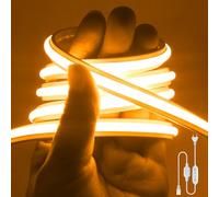 HEGEHE Dimmable Lumière au néon LED COB, Bande LED IP65 Etanche Bande Lumineuse 220V Super Lumineux 240 LEDS/M Autocollant Flex Bande lumière pour Escalier, Chambre, Noël, Fête, etc (Jaune, 0.5M)