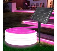 HEGEHE Ruban LED COB Solaire, Bande LED IP65 Etanche Néon Extérieur, 8 modes, Super Lumineux 320 LEDS/M Flexible Bande lumière pour Clôture, Jardin & Cour (Rose, 7M)