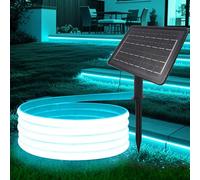 HEGEHE Ruban LED COB Solaire, Bande LED IP65 Etanche Néon Extérieur, 8 modes, Super Lumineux 320 LEDS/M Flexible Bande lumière pour Clôture, Jardin & Cour (Bleu glacé, 2M)